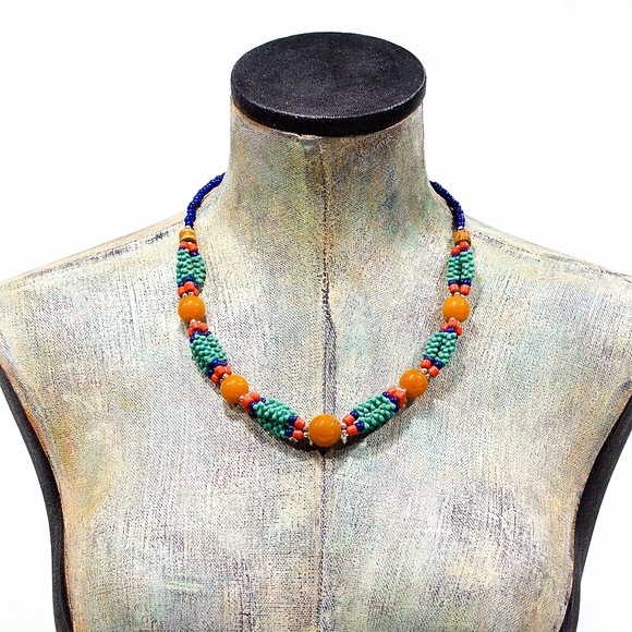 VTG 80's African Glass and Rain Necklace - Picture 1 of 3
